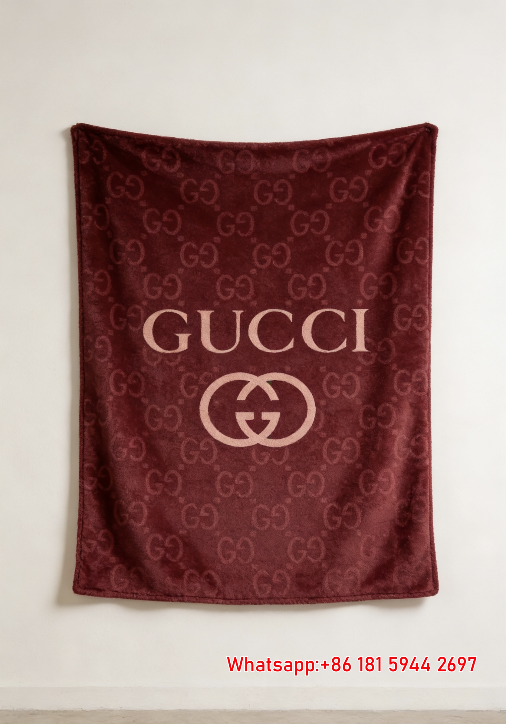 Gucci Signature Burgundy Emblem throw  Blanket IMG_2678